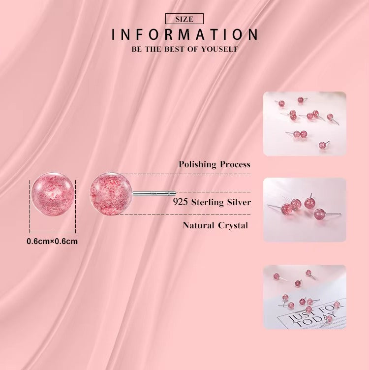 pendientes de plata de ley 925 para mujer, joyería de moda, pequeños pendientes de tuerca de cristal de fresa