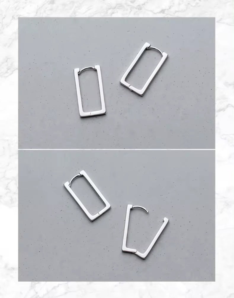 pendientes de aro rectangulares de Plata de Ley 925 auténtica para mujer