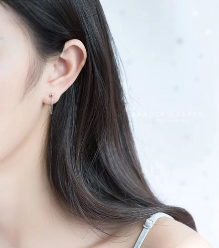 Rock Punk negro cadena Stud pendientes moda 100% Plata de Ley 925 colgante