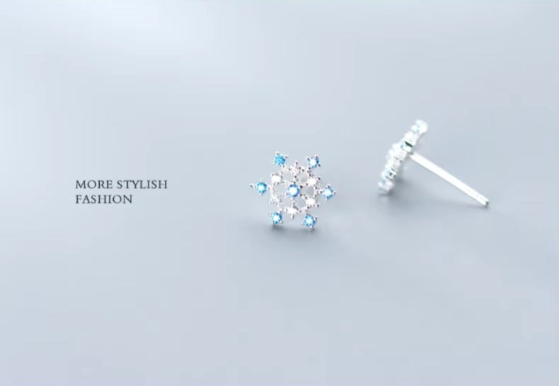 pendientes de plata de ley 925 con forma de copo de nieve para mujer