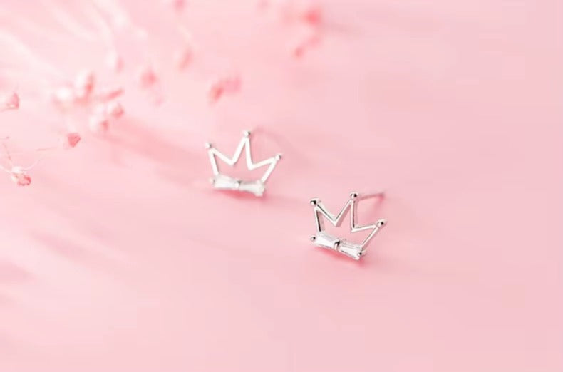 pendientes de plata de ley 925 con forma de corona hueca para mujer, aretes pequeños, Circonia cúbica