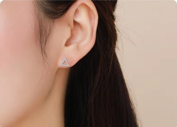 pendientes de tuerca triangulares simples para mujer, Plata de Ley 2021 925 auténtica, brillante