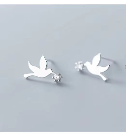 pendientes de tuerca con diseño de pájaros para mujer, aretes de Plata de Ley 925