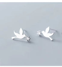 Cargar imagen en el visor de la galería, pendientes de tuerca con diseño de pájaros para mujer, aretes de Plata de Ley 925