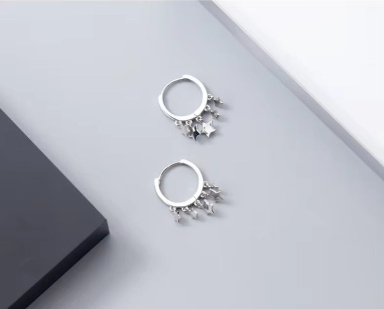 pendientes de aro de plata de ley 2021 auténtica para mujer, aretes redondos con abalorio de columpio de estrellas