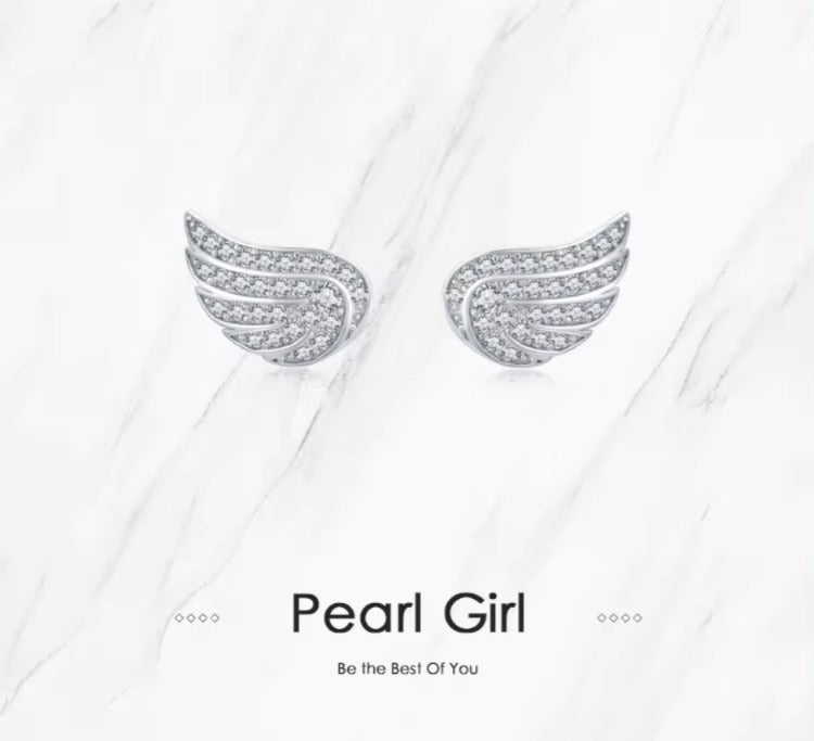 pendientes de plata de ley 925 con diseño de alas de Ángel para mujer