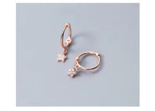 Load image into Gallery viewer, pendientes de plata de primera ley y circón para mujer, aretes pequeños, plata esterlina 100%