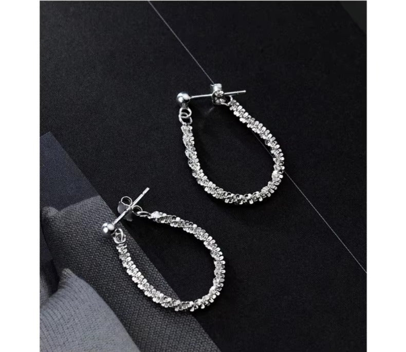 Plata de Ley 925 plata brillante línea Simple de cadena pendientes de broche a la moda fiesta