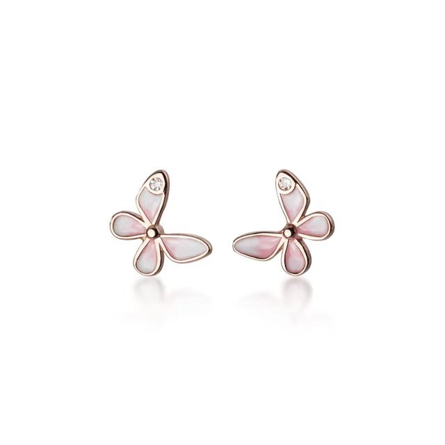 pendientes de tuerca de mariposa de baile para mujer, de esmalte de 925 Plata de ley