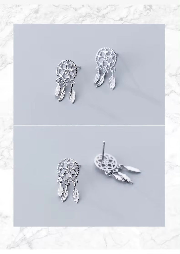 pendientes de plata esterlina 925 para mujer, aretes colgantes con borla de hojas y atrapasueños