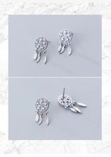 Cargar imagen en el visor de la galería, pendientes de plata esterlina 925 para mujer, aretes colgantes con borla de hojas y atrapasueños