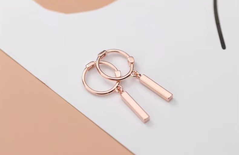 pendientes de aro de Plata de Ley 925 auténtica para mujer, aretes geométricos de palo rectangular