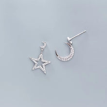 Load image into Gallery viewer, pendientes de plata de ley 925 con forma de luna y Estrella, joyería fina, con brillo