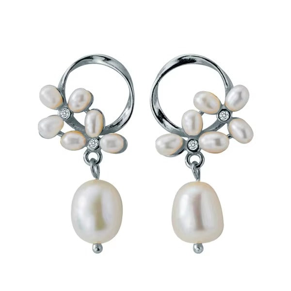 pendientes de plata de ley 925 auténtica para mujer, aretes con forma de flor de perla