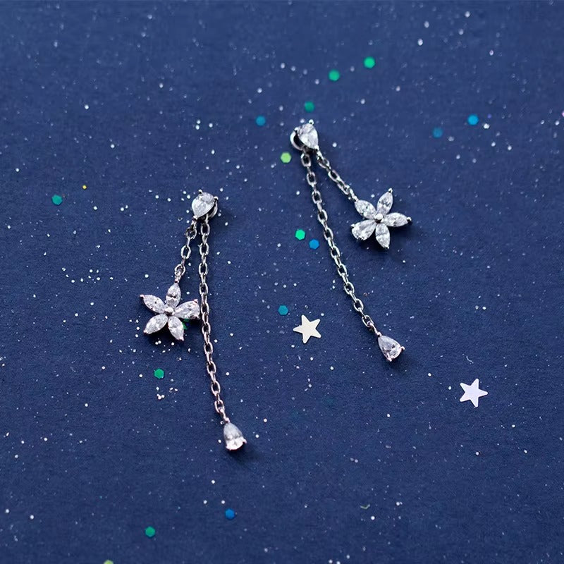 pendientes de plata de ley 925 con forma de flor para mujer