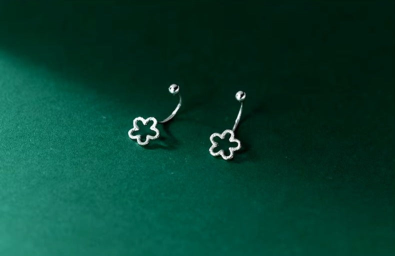 pendientes de plata de ley 925 con forma de flor mate para mujer