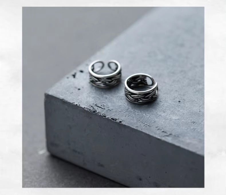 Vintage Stripe Clip pendientes encanto elegante 925 Plata de ley pendiente para mujeres