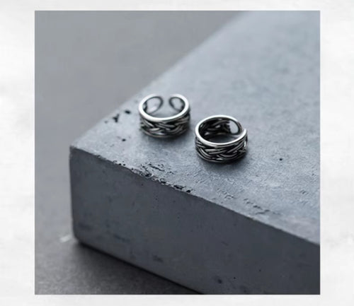 Vintage Stripe Clip pendientes encanto elegante 925 Plata de ley pendiente para mujeres