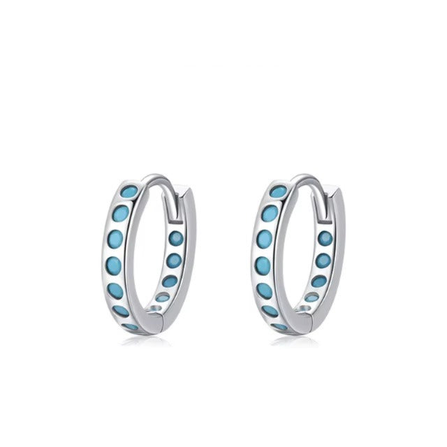 pendientes de aro de Plata de Ley 925 pura para mujer, aretes elegantes de turquesa Natural