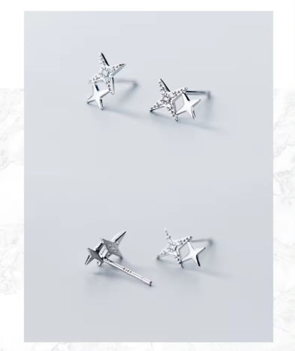 ujo claro CZ estrellas brillantes lindo galaxia Stud pendientes moda femenina Real 925 joyería de plata de ley para regalo de las mujeres