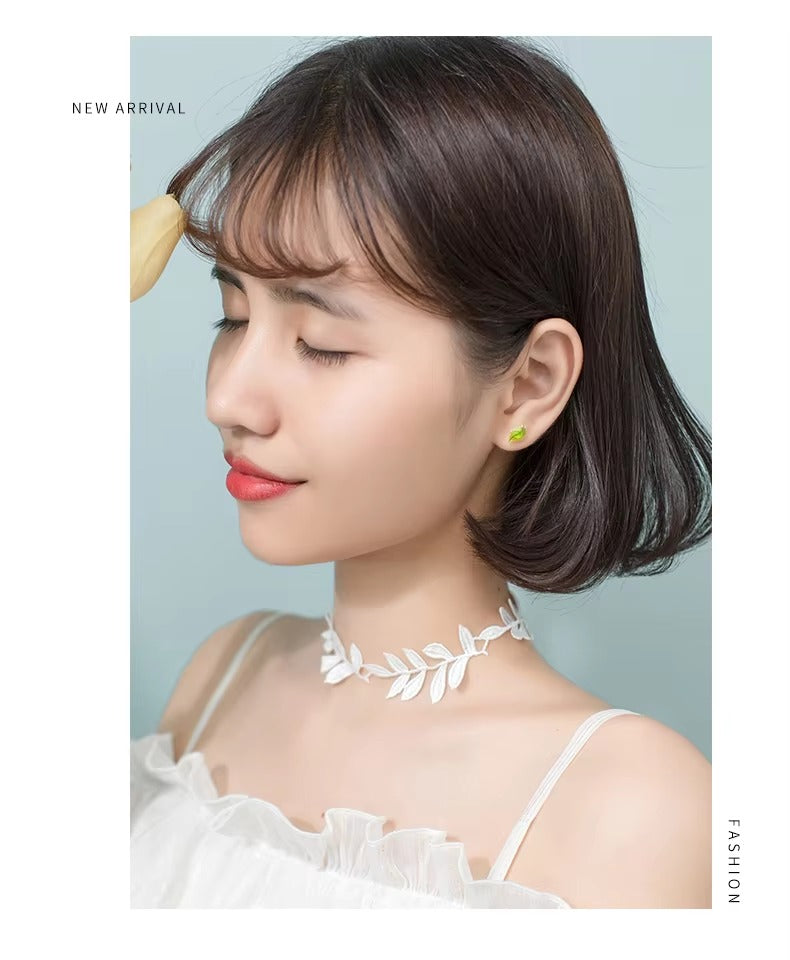 pendientes de tuerca de hoja de árbol de hojas verdes frescas para mujer y niña