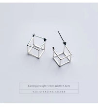 Load image into Gallery viewer, pendientes de plata de ley 925 con forma de cubo cuadrado para mujer