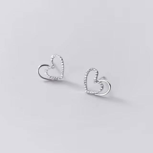 pendientes de plata de ley 925 con corazones de amor irregulares para mujer