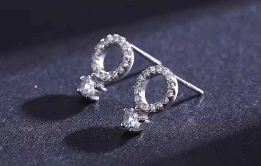pendientes de plata de ley 925 para mujer, joyería de compromiso, círculo brillante, hipoalergénico, transparente, CZ