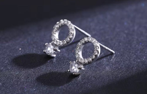 pendientes de plata de ley 925 para mujer, joyería de compromiso, círculo brillante, hipoalergénico, transparente, CZ