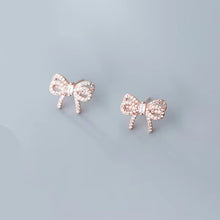 Load image into Gallery viewer, pendientes de plata de ley 925 con forma de lazo para mujer, aretes pequeños