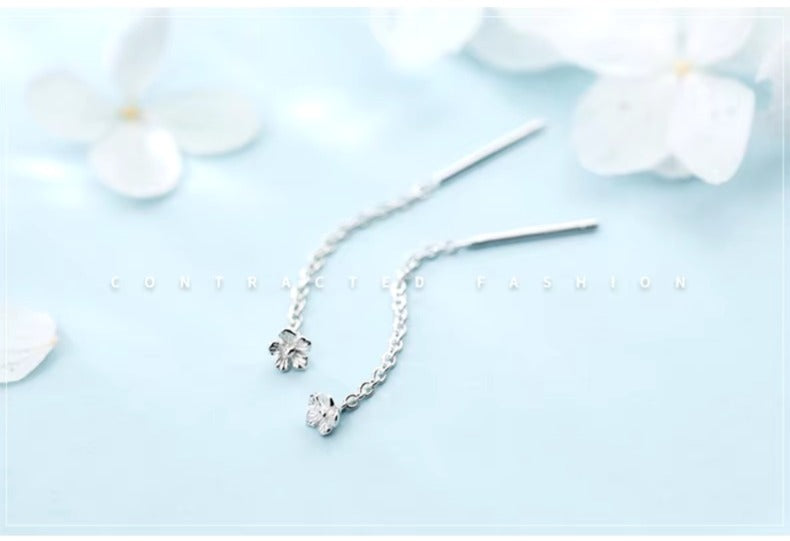 pendientes de plata de ley 100% con forma de flor para mujer, aretes largos, colgantes