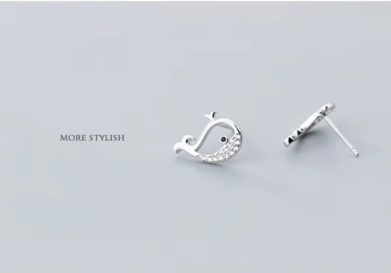 pendientes de plata de ley 925 con forma de ballena, joyería fina, con cierre de tuerca