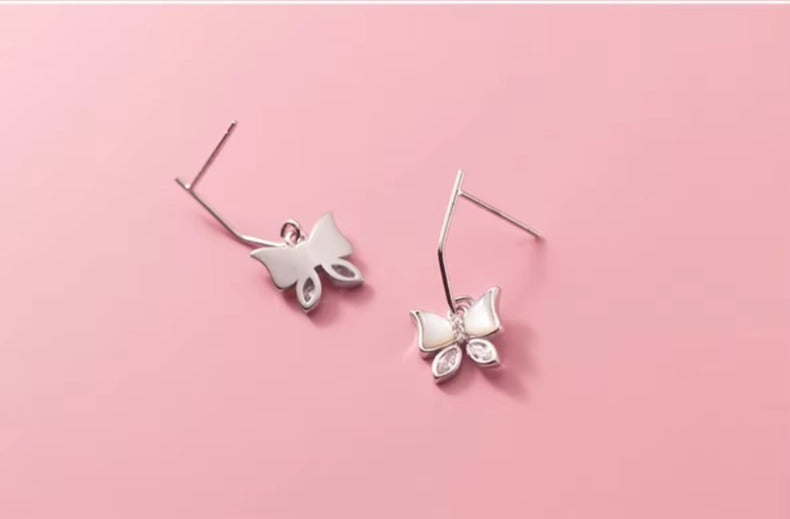 pendientes de plata esterlina 925 para mujer, aretes de gota con borla de bola de mariposa de baile