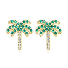 Load image into Gallery viewer, pendientes de tuerca de árbol de Coco para mujer, de cristal verde, planta de plata de ley 2021