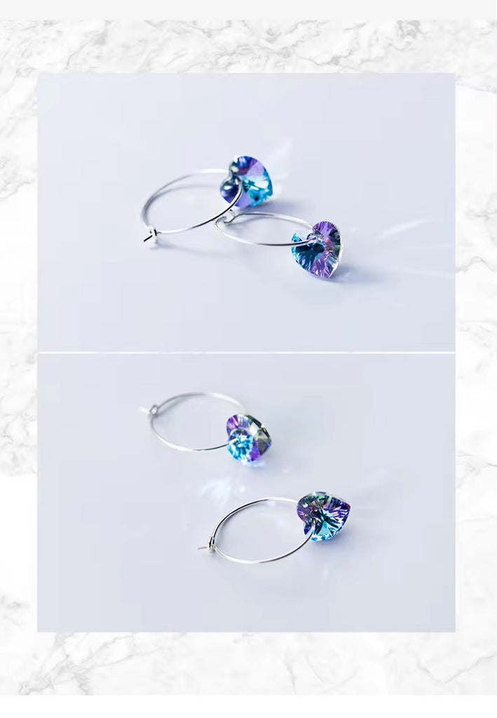 Pendientes de aro de oscilación de cristal azul brillante para mujer