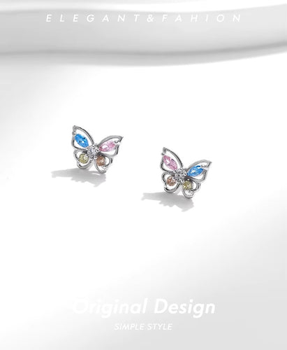 pendientes de plata de ley 925 para mujer, aretes de circonita de colores del Arcoíris