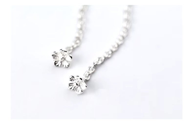 pendientes de plata de ley 100% con forma de flor para mujer, aretes largos, colgantes