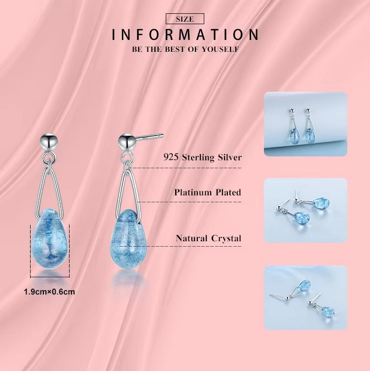 pendientes de plata de ley 100% para mujer, aretes brillantes de cristal azul
