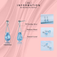 Load image into Gallery viewer, pendientes de plata de ley 100% para mujer, aretes brillantes de cristal azul