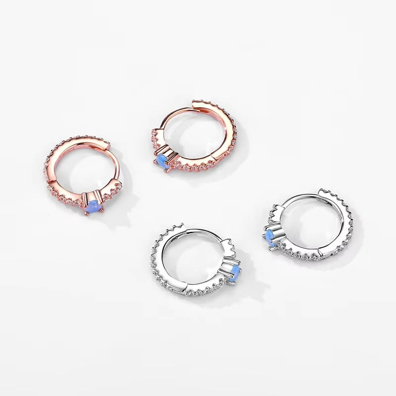 pendientes de aro de Plata de Ley 925 para mujer, aretes con hebillas de oreja de ópalo