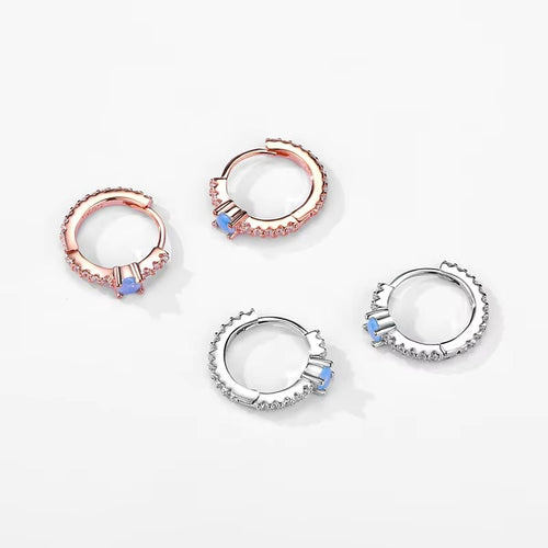 pendientes de aro de Plata de Ley 925 para mujer, aretes con hebillas de oreja de ópalo