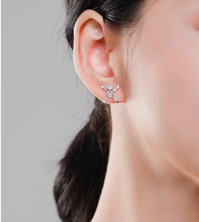 pendientes de plata de ley 925 con Circonia cúbica para mujer, aretes con diseño de personas bailando