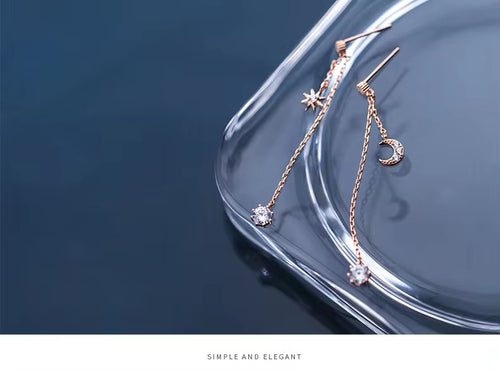 pendientes de plata de ley 925 con forma de luna para mujer