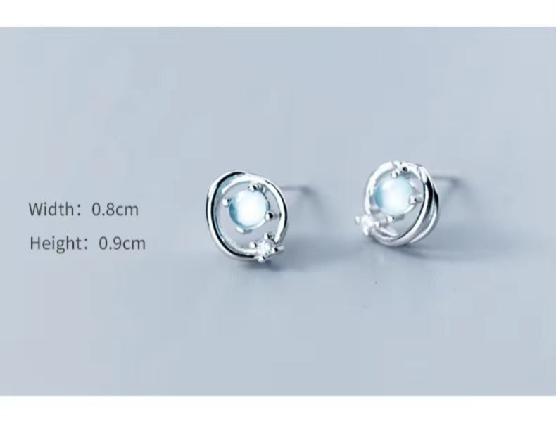 pendientes de plata de ley 100% para mujer y niña, joyería fina con ópalo redondo azul