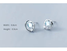 Load image into Gallery viewer, pendientes de plata de ley 100% para mujer y niña, joyería fina con ópalo redondo azul