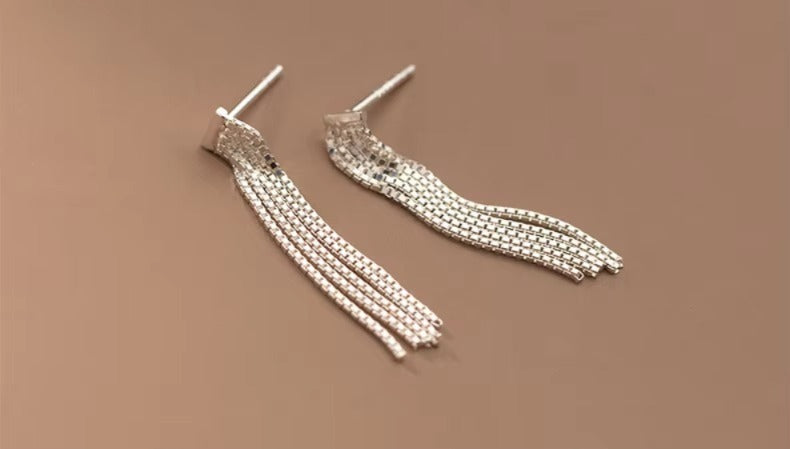 pendientes largos de Plata de Ley 925 con borla para mujer