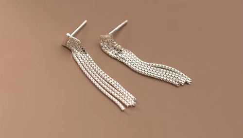 pendientes largos de Plata de Ley 925 con borla para mujer