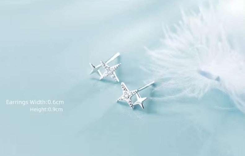 ujo claro CZ estrellas brillantes lindo galaxia Stud pendientes moda femenina Real 925 joyería de plata de ley para regalo de las mujeres