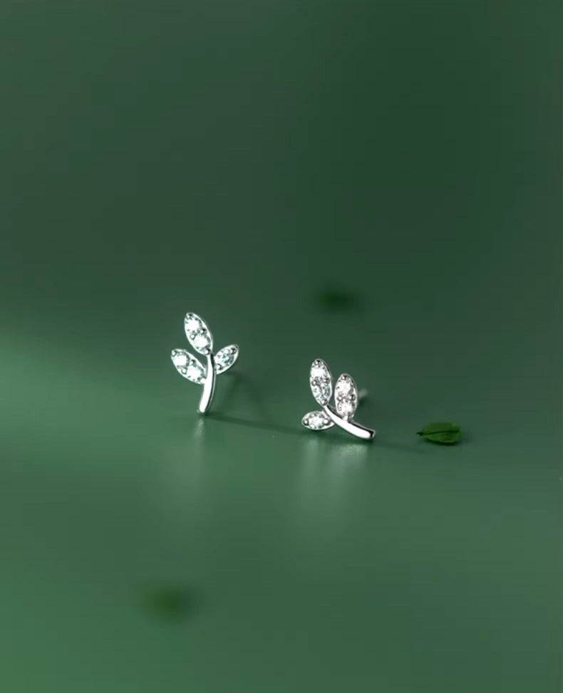 pendientes de plata de ley 925 auténtica para mujer, Mini hojas pequeñas