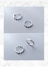 Load image into Gallery viewer, aro-pendientes de plata de primera ley y bambú para mujer, aretes pequeños